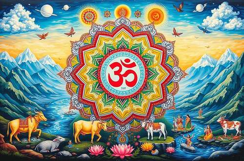 Hinduismus, Dharma, Karma, Moksha, Samsara, Veden, Puja, Yoga, Götter, Ahimsa