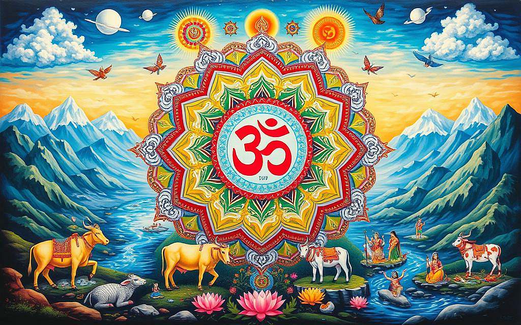 Hinduismus, Dharma, Karma, Moksha, Samsara, Veden, Puja, Yoga, Götter, Ahimsa