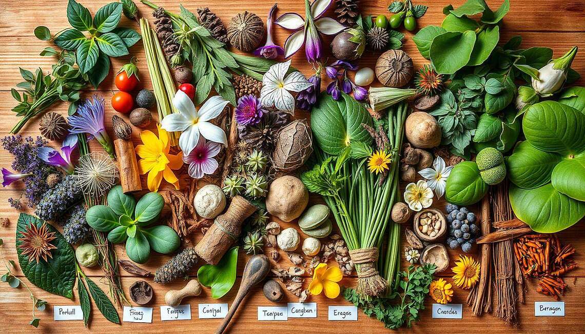 Sammlung der 200 wirkungsvollsten Heilpflanzen weltweit in einem botanischen Arrangement