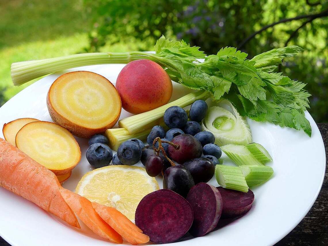 fruit, vegetables, plate, health, vegetarian, vegan, colon, immune system