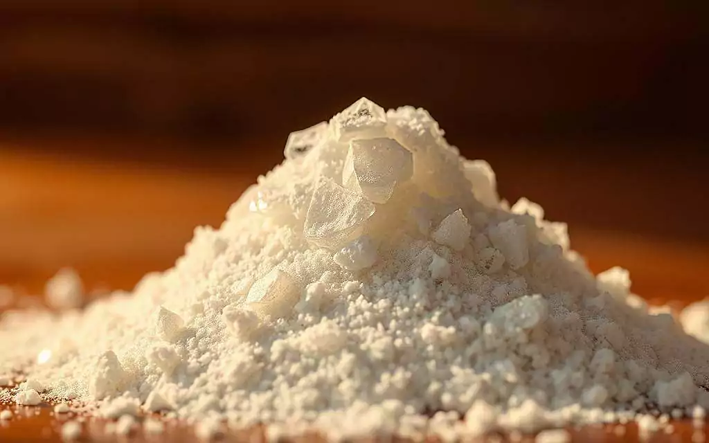 A close-up view of a pile of crystalline borax powder, shimmering under warm, directional lighting. The geometric structure of the borax crystals is clearly visible, hinting at their molecular complexity and antimicrobial properties. The background is blurred, keeping the focus on the tactile, almost sculptural quality of the borax. Subtle shadows and highlights accentuate the texture and form of the minerals, conveying a sense of purity and natural efficacy against microbial threats. The overall mood is one of scientific curiosity and natural, medicinal potential.