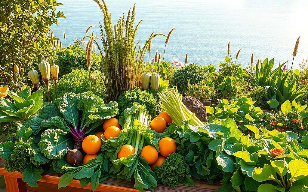 A serene, sun-dappled scene of a lush, verdant garden overflowing with an abundance of alkaline-rich fruits and vegetables. In the foreground, a wooden table is laden with a vibrant display of freshly harvested produce - crisp kale, earthy beets, juicy oranges, and vibrant greens. Surrounding the table, a diverse array of plants and flowers in soothing shades of green, accented by the occasional pop of color from blooming blossoms. In the background, a tranquil pond reflects the azure sky, its surface gently rippled by a soft breeze. The lighting is warm and natural, casting a golden glow over the entire scene, conveying a sense of vitality and rejuvenation. The overall atmosphere is one of harmony, balance, and the restorative power of a nourishing, alkaline-based diet. A serene, sun-dappled scene of a lush, verdant garden overflowing with an abundance of alkaline-rich fruits and vegetables. In the foreground, a wooden table is laden with a vibrant display of freshly harvested produce - crisp kale, earthy beets, juicy oranges, and vibrant greens. Surrounding the table, a diverse array of plants and flowers in soothing shades of green, accented by the occasional pop of color from blooming blossoms. In the background, a tranquil pond reflects the azure sky, its surface gently rippled by a soft breeze. The lighting is warm and natural, casting a golden glow over the entire scene, conveying a sense of vitality and rejuvenation. The overall atmosphere is one of harmony, balance, and the restorative power of a nourishing, alkaline-based diet.