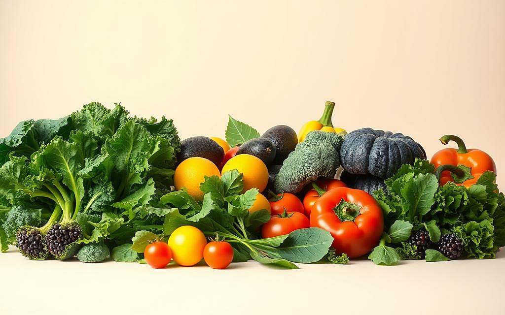 A vibrant, minimalist still life depicting the essentials of a balanced, alkaline-focused diet. In the foreground, an array of fresh, vibrant greens - kale, spinach, and broccoli - arranged artfully against a neutral backdrop. In the middle ground, an assortment of colorful fruits and vegetables - lemons, avocados, tomatoes, and bell peppers - conveying the richness of nature's alkaline-balancing bounty. The lighting is soft and diffused, highlighting the natural textures and hues. The composition is clean and uncluttered, allowing the wholesome ingredients to take center stage, inspiring a sense of simplicity and wellness. An understated, earthy color palette reinforces the grounded, nourishing theme. Overall, the image radiates a sense of vitality and balance, perfectly capturing the essence of a mindful, alkaline-rich lifestyle. A vibrant, minimalist still life depicting the essentials of a balanced, alkaline-focused diet. In the foreground, an array of fresh, vibrant greens - kale, spinach, and broccoli - arranged artfully against a neutral backdrop. In the middle ground, an assortment of colorful fruits and vegetables - lemons, avocados, tomatoes, and bell peppers - conveying the richness of nature's alkaline-balancing bounty. The lighting is soft and diffused, highlighting the natural textures and hues. The composition is clean and uncluttered, allowing the wholesome ingredients to take center stage, inspiring a sense of simplicity and wellness. An understated, earthy color palette reinforces the grounded, nourishing theme. Overall, the image radiates a sense of vitality and balance, perfectly capturing the essence of a mindful, alkaline-rich lifestyle.