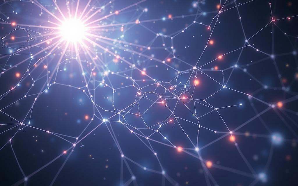 A cosmic energy field, pulsing with a ethereal glow, connects the viewer to the universal source. In the foreground, a glowing orb of light, representing the divine spark within, radiates outward. Delicate filaments of energy weave throughout the scene, forming a intricate web that binds all things. The background is a deep, infinite expanse, hinting at the boundless nature of the cosmos. Soft, diffused lighting illuminates the interconnected patterns, creating a sense of tranquility and wonder. The overall mood is one of profound spiritual resonance, inviting the viewer to feel their own energetic link to the universal whole.