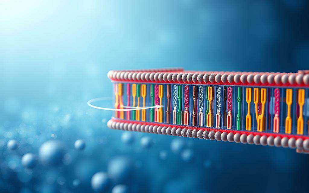 A cross-section view of a biological cell membrane, with a focus on the intricate ion transport mechanisms. The foreground depicts the semi-permeable lipid bilayer, featuring various ion channels and pumps in vibrant colors, their structures and functions clearly visible. The middle ground showcases the dynamic interplay of positively and negatively charged ions, their movement and gradients visually represented. In the background, a serene, blue-hued environment suggests the cellular environment, allowing the viewer to appreciate the delicate balance and vital role of these ion-based processes in cellular function and energy production. The lighting is soft and diffused, creating a sense of scientific elegance and emphasizing the intricate details of this essential cellular mechanism.
