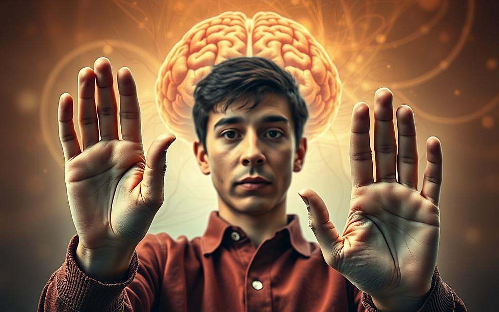 A detailed depiction of the interplay between handedness and behavior. In the foreground, a person's hands engaged in various tasks, showcasing the nuanced dexterity of left and right. The middle ground reveals their expression and body language, conveying the subtle differences in how left-handers and right-handers approach and respond to situations. The background is a dreamlike, abstract representation of the brain, with neural pathways and synaptic connections intertwining, suggesting the complex neurological underpinnings of this topic. Warm, muted tones create a contemplative mood, inviting the viewer to ponder the profound impact of handedness on an individual's cognitive, emotional, and social development. Captured through a wide-angle lens, the composition provides a holistic, insightful perspective on this captivating aspect of human diversity.