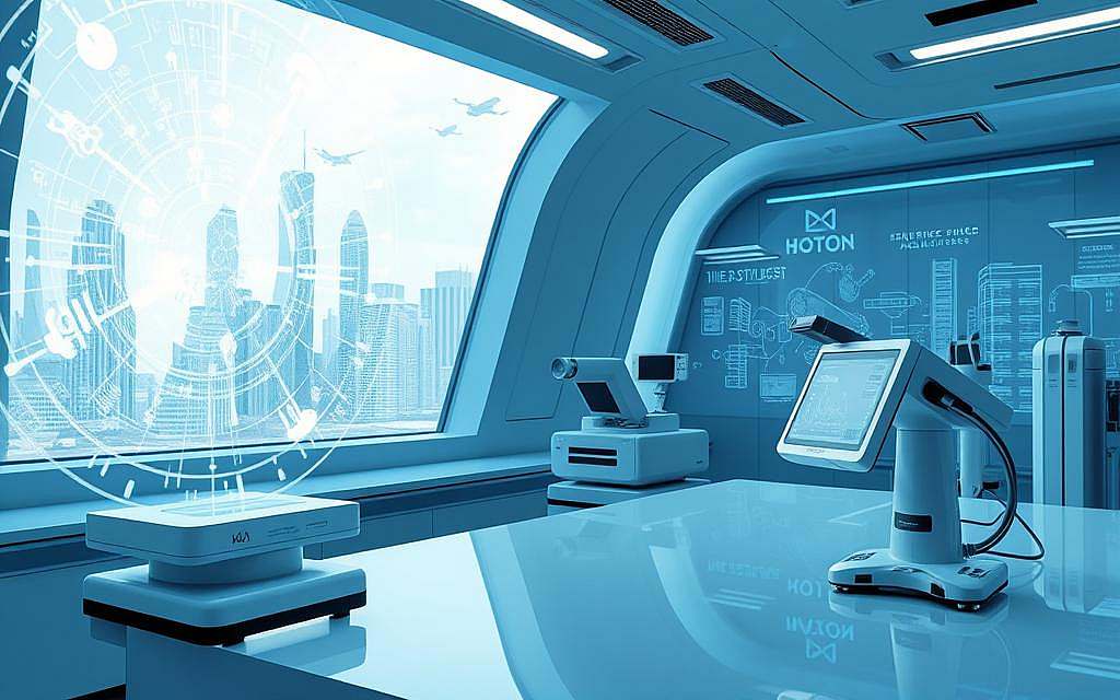 A futuristic medical laboratory with advanced bioresonance technology. In the foreground, a holographic display showcases intricate energy fields and vibration patterns. In the middle ground, sleek medical devices and diagnostic tools are arranged on a gleaming countertop. The background features a panoramic window revealing a cityscape of towering skyscrapers and flying vehicles, hinting at the rapid technological advancements transforming the field of bioresonance therapy. The scene is bathed in a cool, blue-tinted lighting, creating a serene and high-tech atmosphere. The overall image conveys a sense of innovation, precision, and the promise of a future where bioresonance becomes an integral part of personalized healthcare.