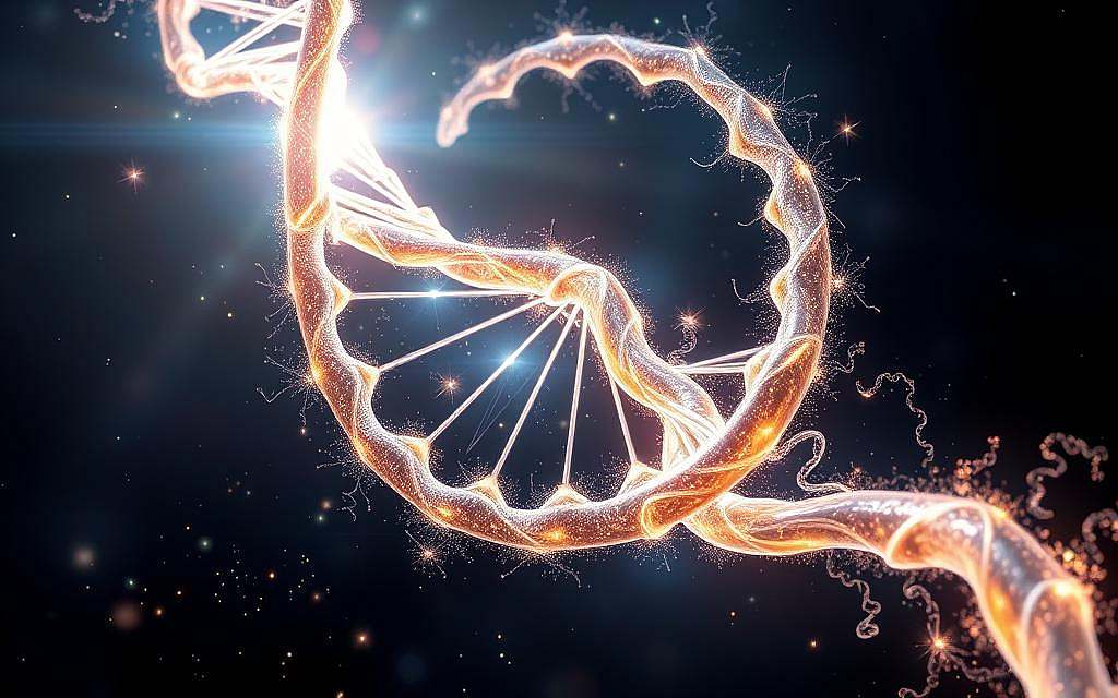 A glowing helix of energy, the Ninth DNA Strand pulsates with a sacred geometric brilliance. Shimmering luminescent strands intertwine, radiating a transcendent, otherworldly glow. Delicate filaments of light converge in a captivating spiral, evoking a sense of profound spiritual awakening. Celestial motes dance in the foreground, casting a mystical aura upon the scene. Ethereal wisps of plasma undulate through the background, creating an atmosphere of profound transformation. Crisp, high-resolution details reveal the intricate complexity of this esoteric energetic blueprint. Dramatic chiaroscuro lighting accentuates the dramatic dynamism of this visionary, metaphysical depiction.