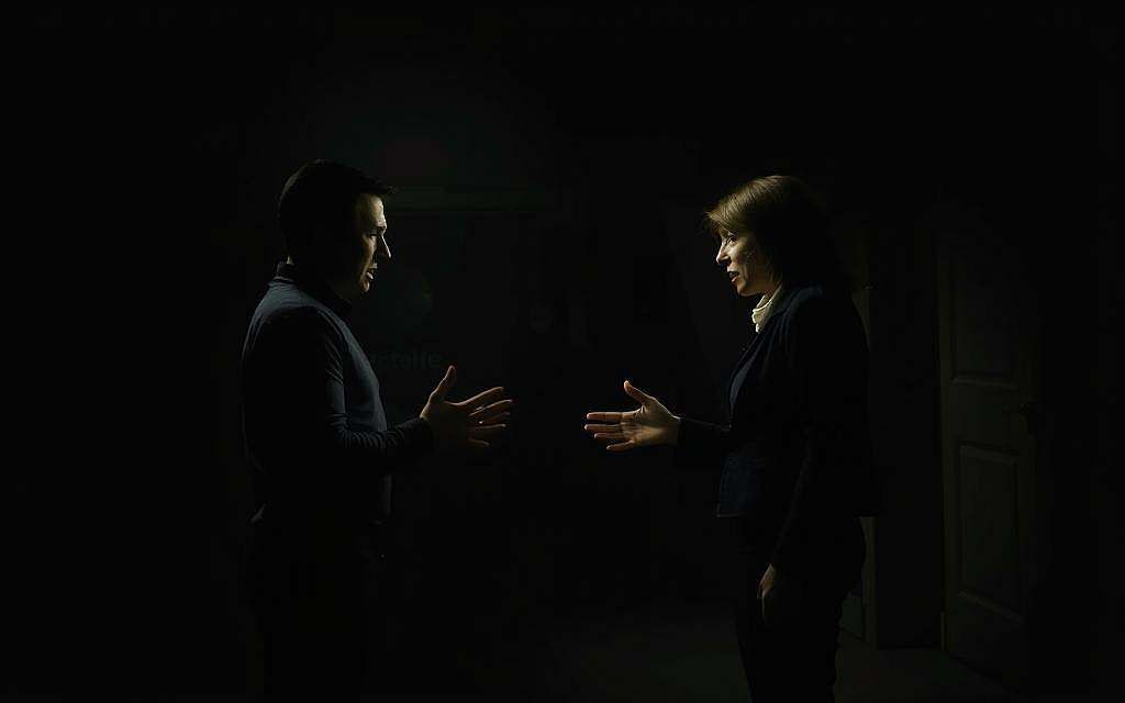 A moody, dimly lit scene depicting passive-aggressive behavior. In the foreground, two figures engage in a tense, passive-aggressive exchange, their body language and facial expressions conveying an underlying hostility beneath a veneer of politeness. The middle ground features an ambiguous, undefined setting, creating a sense of unease and disconnect. The background is shrouded in deep shadows, enhancing the feeling of tension and hidden motives. Dramatic chiaroscuro lighting casts dramatic shadows, emphasizing the contrast between the outward appearance and the underlying psychological turmoil. The overall atmosphere is one of repressed emotions, subtle power struggles, and the uncomfortable dance of indirect aggression.