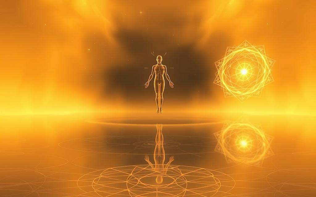 A serene, dreamlike landscape illuminated by a warm, diffused glow, representing the intersection of quantum mechanics and consciousness. In the foreground, intricate geometric patterns dance across a tranquil, reflective surface, hinting at the underlying quantum principles that govern the fabric of reality. The middle ground features a levitating, semi-transparent human form, their consciousness seemingly intertwined with the quantum phenomena surrounding them. In the distant background, a swirling vortex of energy and light symbolizes the complex, non-linear nature of the relationship between the physical world and subjective experience. The overall atmosphere evokes a sense of wonder, contemplation, and the profound mysteries that lie at the heart of our understanding of consciousness and the quantum realm.