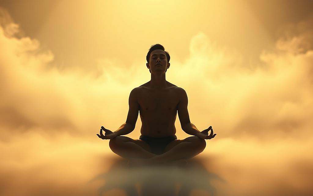 A serene, ethereal landscape enveloped in a soft, hazy light. In the foreground, a figure sits cross-legged, their eyes closed in deep contemplation, transcending the boundaries of discursive thought. The background is a dreamlike realm, with wisps of mist and ethereal shapes that seem to dissolve into the infinite. The lighting is diffused and warm, creating a sense of tranquility and inner stillness. The composition is balanced, with the central figure anchoring the scene, while the surrounding elements fade into the distance, suggesting the boundless nature of the present moment. The overall atmosphere is one of profound introspection and the surrender of the ego, inviting the viewer to experience the transcendence of the mind and the depths of the inner self.