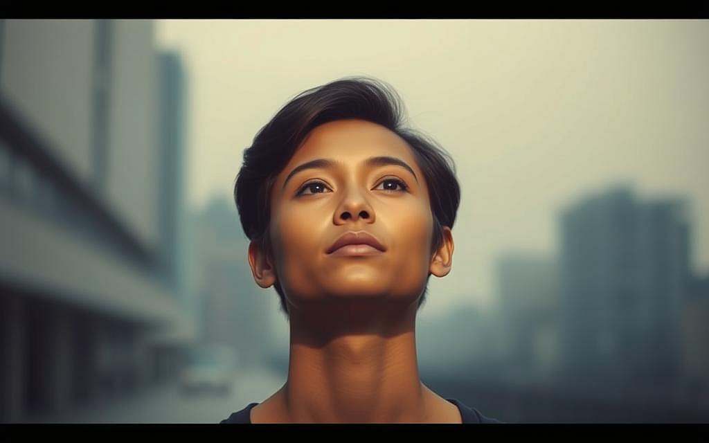 A serene, introspective scene of a person in quiet contemplation, their face illuminated by a warm, diffused light. The background is a minimalist, softly blurred urban landscape, suggesting the everyday setting. The individual's gaze is inward, their expression calm and focused, radiating an air of heightened awareness and presence. Soft, muted tones create a sense of tranquility, inviting the viewer to pause and connect with the essence of the moment. The composition is balanced, with the figure positioned centrally, conveying a sense of grounded centeredness. The overall atmosphere evokes a profound stillness and mindfulness amidst the ordinary flow of daily life.