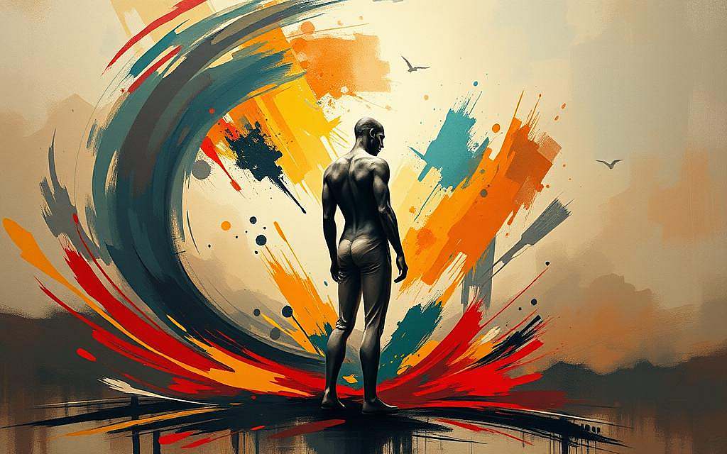 A striking abstract composition depicting the nuances of ethical decision-making. In the foreground, a stylized human figure, their form crafted from intersecting geometric planes, stands amidst a swirling vortex of vivid colors and energetic brushstrokes. The figure's pose is one of contemplation, their gaze directed inward, reflecting the internal struggle of reconciling reason, pragmatism, and existential freedom. The middle ground features a landscape of abstract shapes and forms, suggesting the complex philosophical frameworks that inform the human condition. Splashes of warm and cool hues create a sense of balance and tension, mirroring the three perspectives outlined in the article's section title. The background is rendered in a hazy, dreamlike quality, evoking the elusive and ethereal nature of the "Ethik des Handelns" concept. Subtle gradients of light and shadow add depth and atmosphere, guiding the viewer's eye through the various layers of the composition. The overall mood is one of introspection
