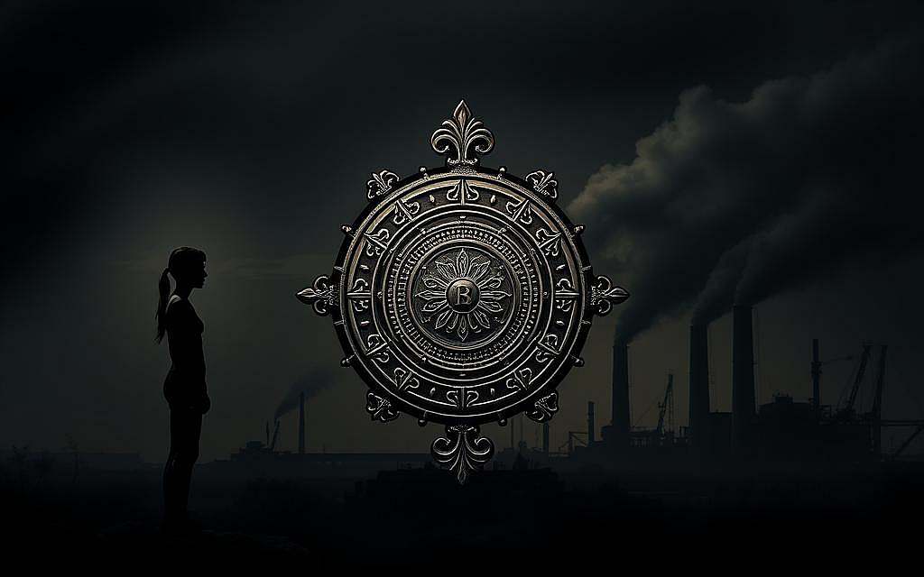 A thoughtful, philosophical composition with three distinct elements - Freedom, Reason, and Utility. In the foreground, a human figure stands tall, representing the idea of personal liberty. The middle ground features an ornate, baroque-inspired symbol of reason, with intricate geometric patterns and symbolic flourishes. In the background, an industrial landscape with smokestacks and machinery, signifying the concept of practical utility. The lighting is moody and atmospheric, with a chiaroscuro effect, creating a sense of contemplation and balance between the three lofty ideals. The overall tone is one of intellectual gravitas, inviting the viewer to ponder the harmonies and tensions between these foundational human principles.