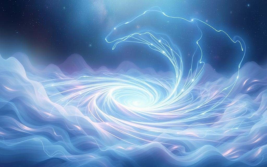 A vast, ethereal landscape of shifting energy and light, where the boundaries of physical reality seem to dissolve. In the foreground, a shimmering vortex of prismatic hues, its spiraling patterns echoing the flow of cosmic energies. Surrounding it, a sea of translucent, undulating forms - echoes of past and future, intertwined in a timeless dance. The background fades into a hazy, dreamlike realm, filled with the whispers of unseen dimensions. Soft, diffuse illumination bathes the scene, creating an atmosphere of transcendent mystery and wonder. Capture the essence of the spiritual realms, where the soul traverses the hidden pathways between worlds.