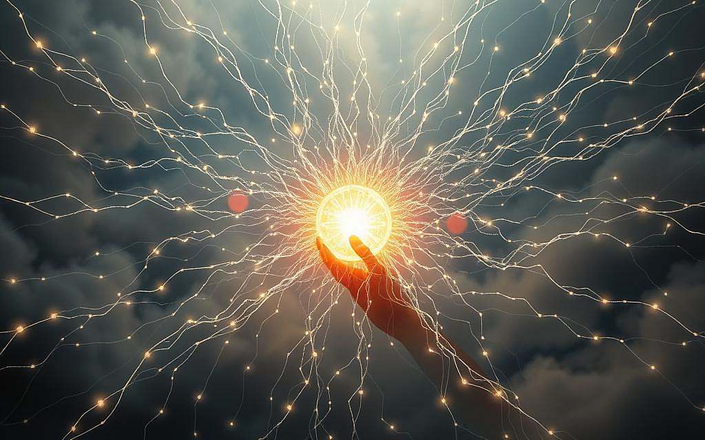A vast, interconnected network of energy flows, radiating from a central point of consciousness. Luminous strands of light intertwine, forming a shimmering, holistic tapestry. In the foreground, a glowing, crystalline structure pulsates with an inner vitality, representing the individual's connection to the collective. The background is enveloped in a dreamlike, ethereal atmosphere, with swirling clouds of color and subtle gradients that suggest the boundless, ever-expanding nature of the collective consciousness. Soft, diffused lighting illuminates the scene, creating a sense of tranquility and contemplation. Captured through a wide-angle lens, the composition conveys a sense of the all-encompassing, interconnected nature of this profound, spiritual phenomenon.