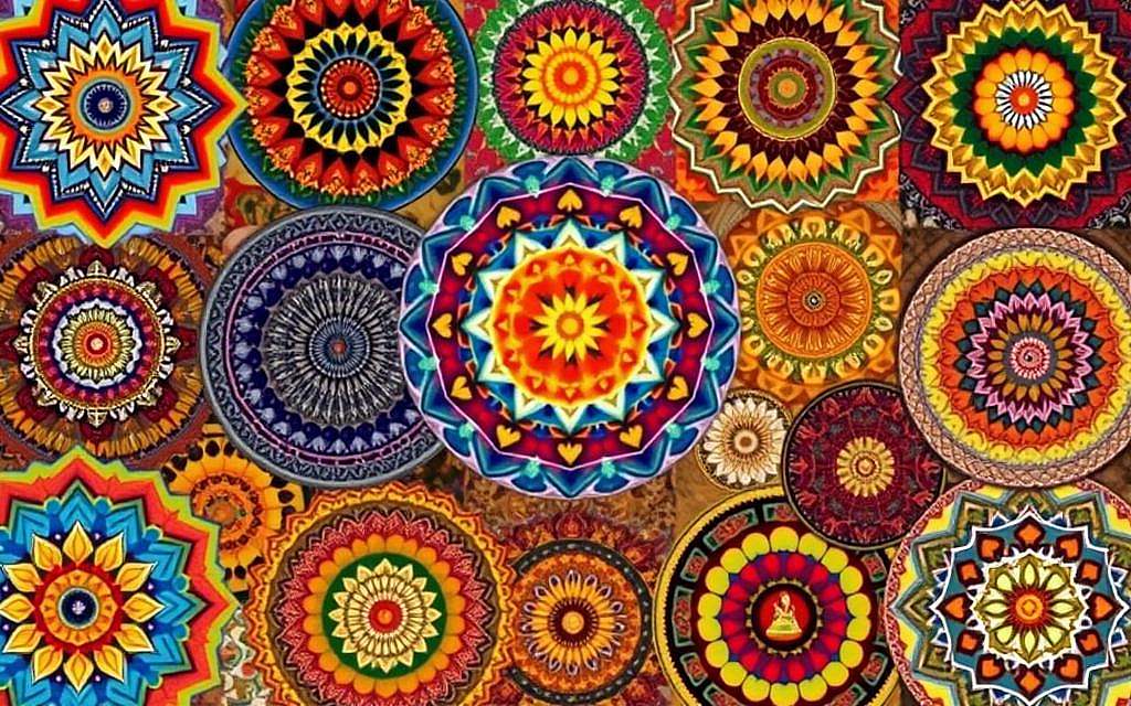 A vibrant collage of diverse mandalas, each a unique expression of spiritual and cultural traditions from around the world. In the foreground, intricate Hindu mandalas radiate with vivid colors and geometric patterns, their symbolic meanings etched in intricate detail. In the middle ground, Tibetan Buddhist mandalas emerge, their concentric circles and deities captured in a warm, golden glow. In the background, indigenous mandalas from varied cultures converge, their earthy tones and organic shapes reflecting the harmony of nature. The overall composition evokes a sense of global unity, showcasing the timeless power of this universal symbol to transcend boundaries and connect the divine and the human.