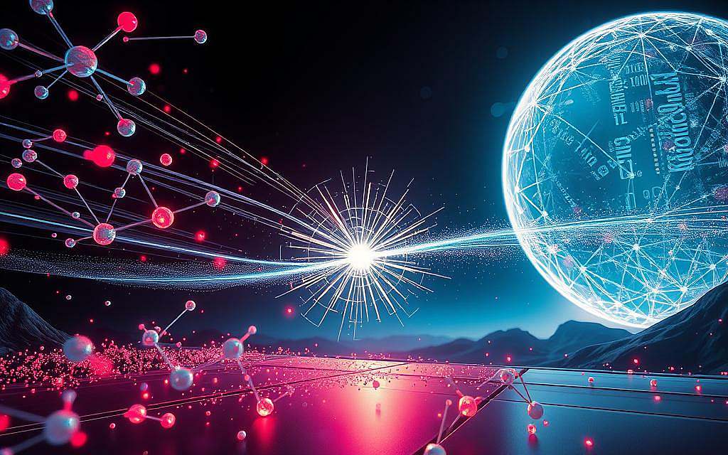 A vibrant, futuristic illustration depicting the electromagnetic communication between photons. In the foreground, a swarm of luminous, geometric photon particles transmit data streams across a sleek, high-tech landscape. In the middle ground, these photons converge to form a dynamic, pulsating visualization of electromagnetic waves, their frequencies and wavelengths represented through intricate, abstract patterns. The background features a deep, ethereal void, hinting at the vast, unseen forces governing this process. Dramatic chiaroscuro lighting casts dramatic shadows, heightening the sense of energy and movement. The overall atmosphere is one of wonder and scientific discovery, inviting the viewer to ponder the invisible yet fundamental mechanisms underlying communication and information exchange.