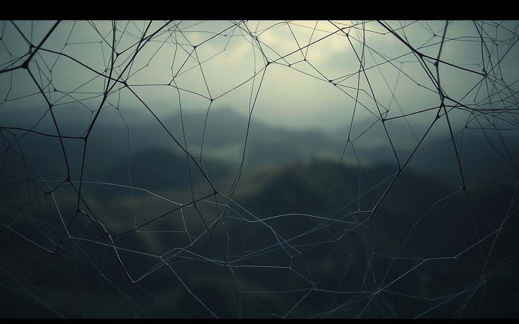 An intricate web of interdependent patterns, a dance of codependent behaviors. In the foreground, a tangle of fragile lines and delicate shapes, reflecting the complex dynamics between individuals trapped in an unhealthy relationship. The middle ground depicts a hazy, dreamlike realm, where boundaries blur and self-worth becomes intertwined. In the background, a somber palette of muted tones, hinting at the shadows cast by this toxic cycle. Soft, moody lighting accentuates the sense of entanglement, while a wide-angle lens captures the overwhelming nature of this codependent landscape. The overall atmosphere evokes a sense of unease, a cautionary tale of the perils of losing one's identity in the pursuit of pleasing others.
