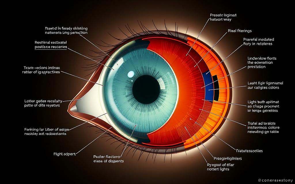 Detailed diagram of the inheritance patterns of eye color, showcasing the genetic mechanisms behind various shades. A meticulously rendered cutaway illustration displaying the layers of the human eye, with callouts tracing the interplay of pigments and light refraction. Elegant, scientific aesthetic with muted tones and precise technical renderings. Dramatic backlighting illuminates the intricate structures, creating depth and dimensionality. Balanced composition highlighting the key genetic elements responsible for eye color diversity. Crisp, high-resolution image suitable for use in a scientific publication.