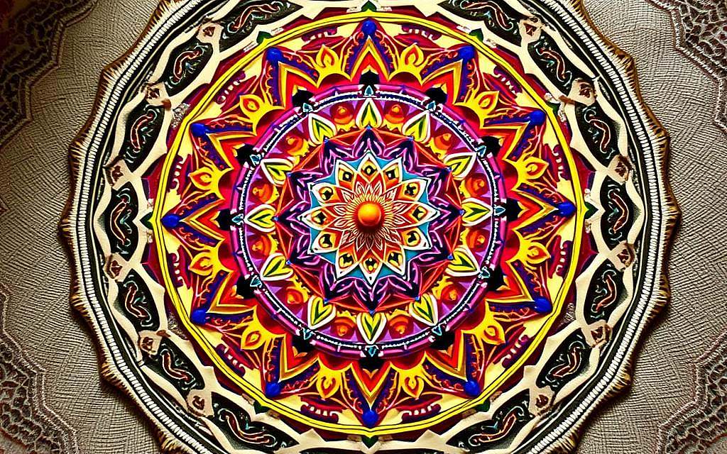 Intricate mandalas of vibrant colors and geometric patterns, radiating from the center like concentric circles of pure energy. Swirling chakra symbols, each representing a different energy center of the body, arranged in a harmonious display. Soft, diffused lighting illuminates the spiritual and meditative atmosphere, inviting the viewer to contemplate the connection between the microcosm of the individual and the macrocosm of the divine. Delicate lines and subtle textures create a sense of balance and wholeness, mirroring the harmony of body, mind, and soul. The overall composition is designed to capture the essence of the section "Mandalas and Chakras - Energy Centers in Harmony".
