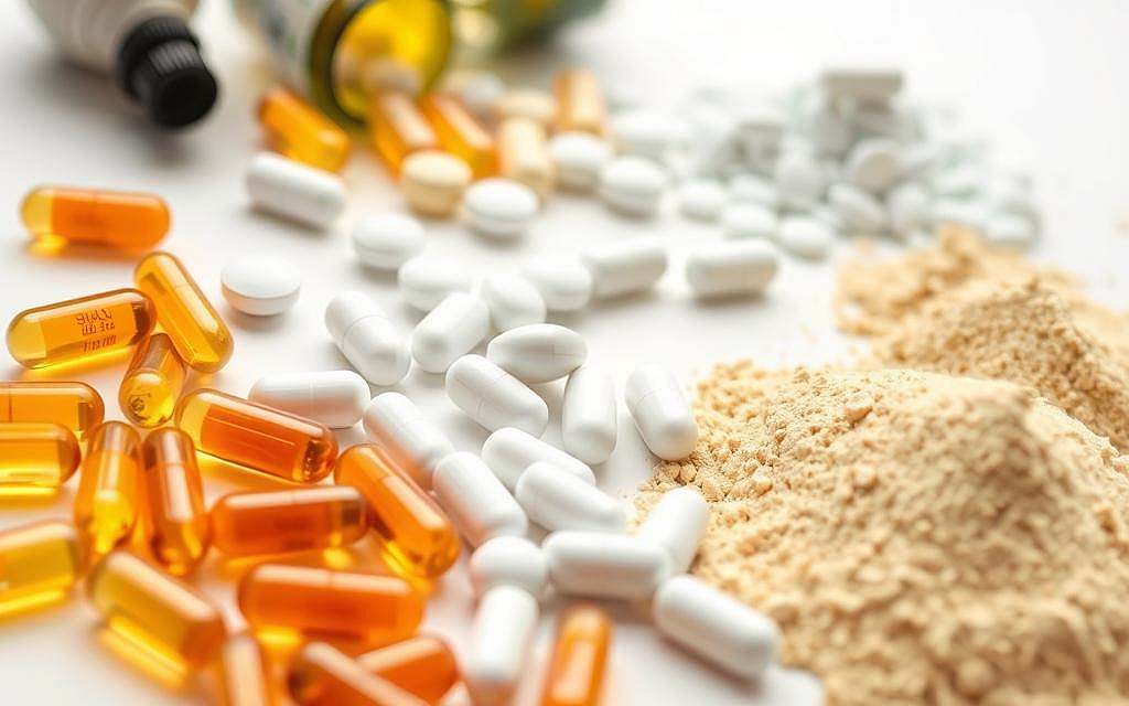 A close-up photograph of various NAC supplements, including capsules, tablets, and powders, arranged on a clean, bright background. The lighting is soft and even, highlighting the textures and colors of the different formulations. The focus is sharp, allowing the viewer to clearly see the details of each product. The overall composition is balanced and aesthetically pleasing, conveying a sense of professionalism and quality. The image effectively communicates the range of NAC dosage forms available for therapeutic use.