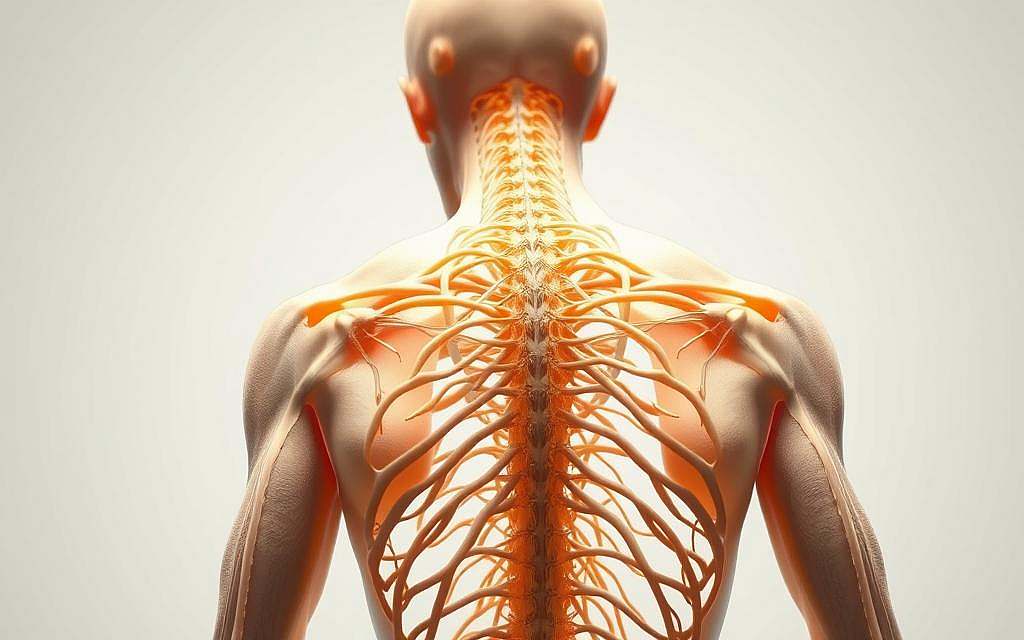 A detailed cross-section of the fascia network in the human body, showcasing its intricate, web-like structure. The image should be rendered with a muted, earthy color palette, conveying a sense of the fascia's essential role in complementary medicine. Soft, diffused lighting illuminates the various layers of fascia, revealing their interconnectedness and highlighting the subtle textures and gradients within the tissue. The perspective should be slightly elevated, allowing the viewer to observe the fascia's comprehensive reach throughout the body. The background should be clean and uncluttered, placing the focus entirely on the nuanced details of the fascia system.