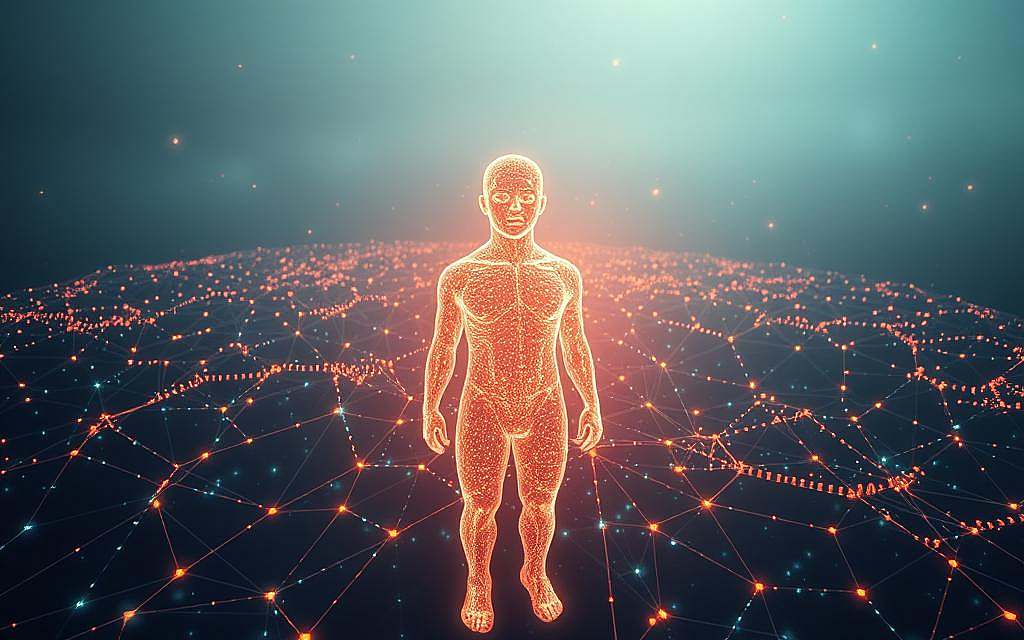 A digital representation of the human identity, manifested in a glowing, interconnected network of binary data. In the foreground, a translucent, holographic figure stands amidst a sea of pulsing digital information, their features fading in and out of focus, symbolizing the fluid nature of identity in the digital age. The middle ground is a complex web of lines and nodes, capturing the intricate, ever-evolving relationships between our online personas and the digital realm. The background is a hazy, ethereal landscape, suggesting the blurred boundaries between the physical and virtual worlds, where our sense of self is continually being reshaped. The lighting is soft and diffused, casting a contemplative, almost mystical atmosphere, inviting the viewer to ponder the nature of identity in a world increasingly mediated by technology. Captured with a wide-angle lens to emphasize the grand, expansive scope of this digital self-exploration.