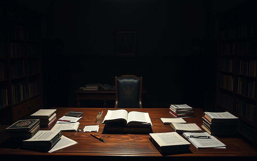 A dimly lit study, filled with the hushed tension of academic debate. In the center, a wooden desk stands as the stage for the Robert Koch Kontroversen, a clashing of theories and ideologies. Bound tomes and scattered notes suggest a lifetime of meticulous research, now under intense scrutiny. Shadowed figures, representing the critics and supporters, loom in the background, their expressions obscured, leaving the viewer to ponder the complexities of this pioneering scientist's legacy. The lighting is soft, casting an air of contemplation, as if the very walls bear witness to the controversies that have shaped the course of modern medicine.