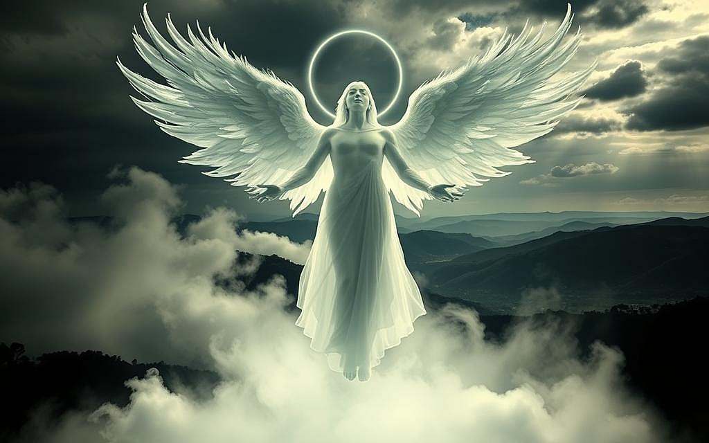 A majestic, ethereal figure of Hegel's Absolute Spirit, rendered in a dramatic chiaroscuro style. In the foreground, the Spirit hovers, radiating an aura of pure intellect and metaphysical transcendence. The middle ground is shrouded in an enigmatic, swirling mist, hinting at the Spirit's elusive, ineffable nature. In the distant background, a landscape of rolling hills and a turbulent sky convey the grand, cosmic scale of Hegel's philosophical vision. Dramatic lighting casts dramatic shadows, emphasizing the Spirit's powerful, otherworldly presence. Rendered with exquisite detail and a sense of reverence, this image captures the profound philosophical implications of Hegel's Absolute Spirit.