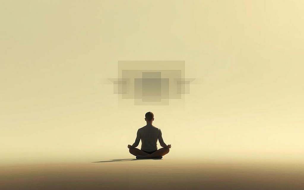 A serene and contemplative scene depicting the intentional structure of consciousness. In the foreground, a single figure sits in a meditative pose, their face obscured, representing the subjective, first-person perspective of the perceiving mind. The middle ground features a series of overlapping, transparent planes or geometric shapes, each representing a distinct intentional act or object of consciousness. These forms seem to drift and intertwine, suggesting the fluid, interconnected nature of subjective experience. The background is a minimalist, muted landscape, perhaps a vast, empty sky or a softly-lit room, creating a sense of spaciousness and stillness that allows the viewer to focus on the core elements of the scene. The lighting is diffuse and atmospheric, casting a warm, introspective glow over the entire composition. The overall impression is one of quiet contemplation, inviting the viewer to reflect on the essential structures that underlie our conscious experience of the world.
