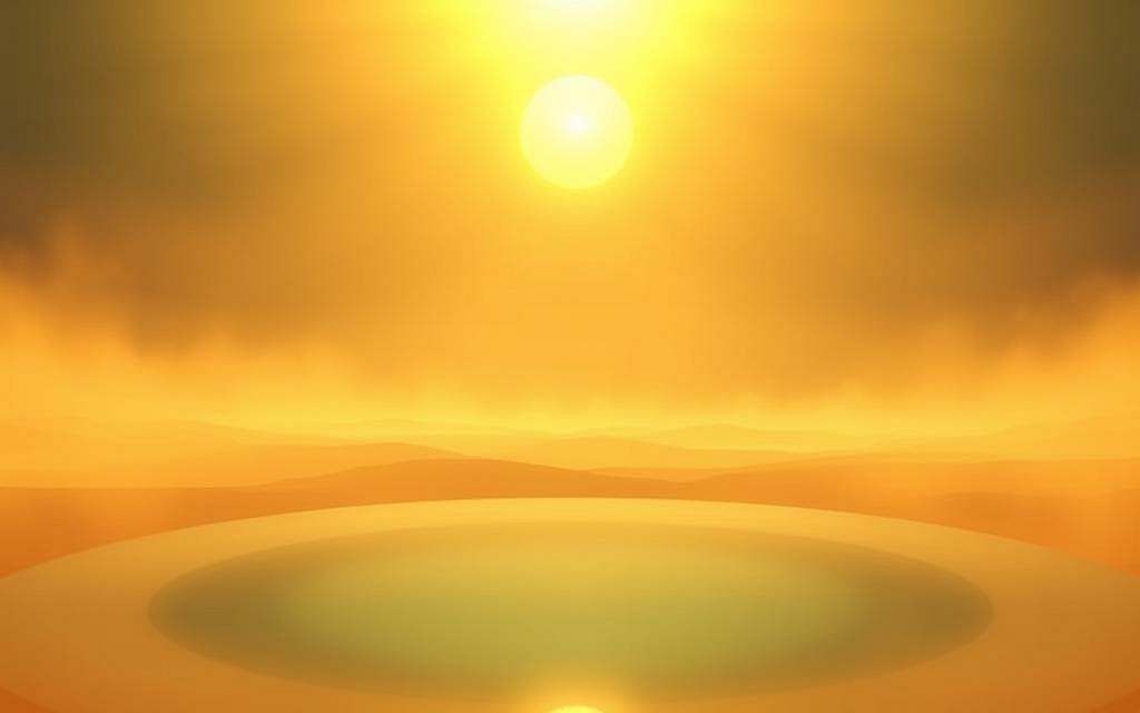 A serene and ethereal landscape, bathed in a warm, golden light. In the foreground, a single, luminous sphere hovers, emanating a palpable sense of unity and transcendence. The middle ground features a tranquil, reflective pool, mirroring the sphere and creating a sense of boundless, infinite depth. The background is a vast, hazy expanse, suggesting the boundless nature of the "One" and the dissolution of individual identity. The overall atmosphere is one of profound stillness, contemplation, and the realization of the fundamental oneness underlying the apparent diversity of the manifest world.