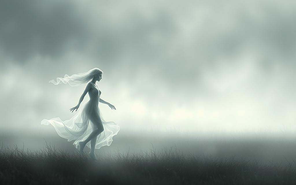 A serene, ethereal landscape where the lines between the physical and the ethereal blur. In the foreground, a translucent, ghostly figure emerges, its form hazy and indistinct, as if composed of wisps of memory. The figure's movements are graceful and fluid, suggesting a deep connection to the subconscious. In the middle ground, a faint, shimmering silhouette of a human form hovers, its presence barely perceptible, a remnant of a forgotten experience. The background is shrouded in a soft, muted light, creating a sense of timelessness and introspection. The entire scene is infused with a subtle, haunting beauty, evoking the idea of the "Körpergedächtnis" - the body's ability to remember and hold onto experiences that the conscious mind has long since forgotten.
