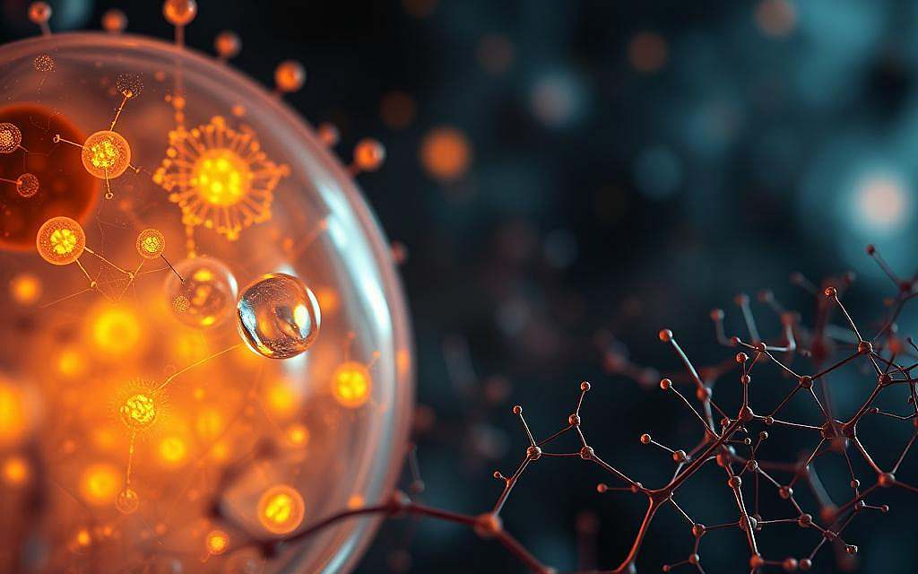 A serene, microscopic view of a vibrant, interconnected cellular ecosystem. Luminous mitochondria and organelles pulsate with intricate patterns, hinting at the holistic dance of life. In the foreground, a delicate network of cytoskeleton and signaling pathways weaves through the scene, conveying the subtle, yet profound, complexity of the living cell. Soft, diffused lighting emanates from the background, casting a warm, contemplative glow over the entire composition. The scene evokes a sense of wonder and reverence for the elegant, self-organizing nature of the fundamental unit of life, reflecting the depth and nuance of holistic cell biology research.