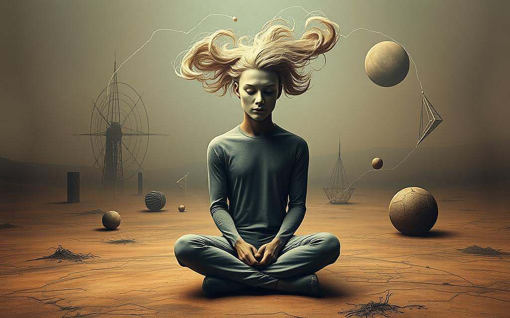 A surreal and introspective scene depicting the intersection of psychology and gender roles. In the foreground, a pensive figure sits cross-legged, their face obscured by an ethereal, androgynous mask. Swirling, dreamlike elements surround them, hinting at the complex interplay of social, cultural, and psychological factors that shape our understanding of gender. The middle ground features abstract, geometric shapes and patterns, representing the structures and constructs that influence the formation of gender identity. In the background, a softly-lit, ambiguous landscape suggests the deeper, intangible forces at work. Warm, muted tones and a sense of introspection and contemplation pervade the scene, inviting the viewer to ponder the nuances of gender and the human psyche.