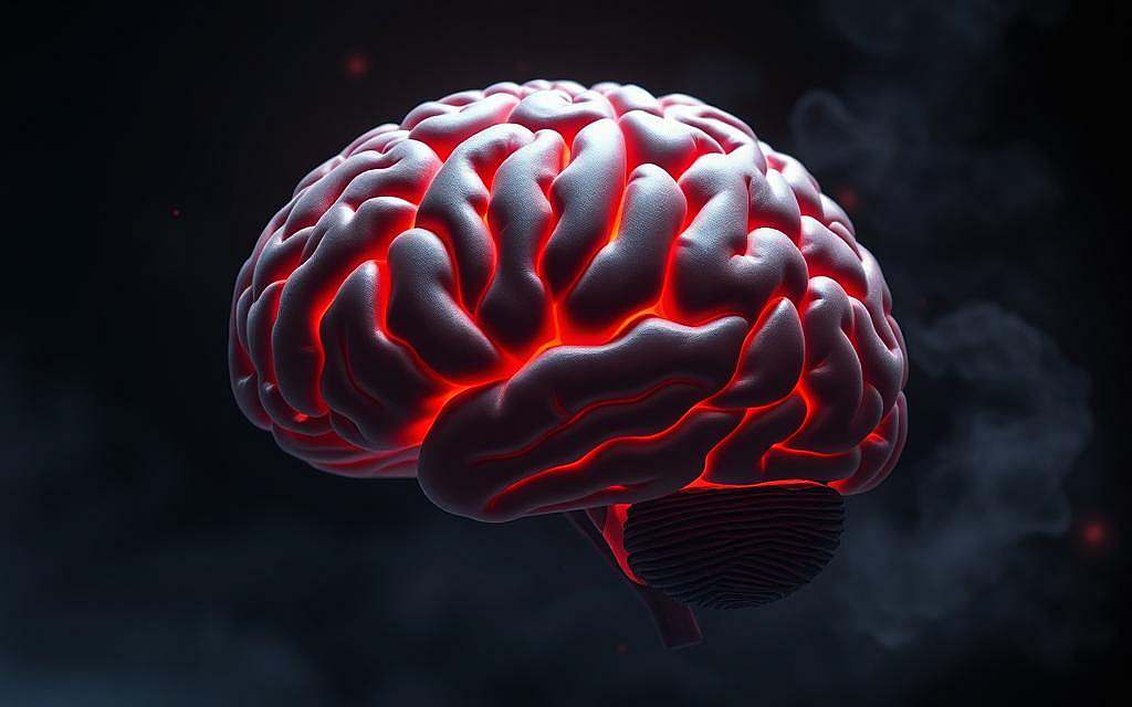 A vibrant, photorealistic depiction of the human brain, its intricate folds and neural pathways illuminated against a shadowy, moody backdrop. The cerebral cortex is rendered in striking detail, showcasing the complexity of the organ responsible for our most profound thoughts and memories. Soft, directional lighting accentuates the delicate structures, casting dramatic shadows that convey a sense of depth and mystery. The composition places the brain as the central focus, surrounded by an atmospheric, hazy environment that evokes the elusive nature of the subconscious mind and the fragility of recollection. This image serves as a striking visual representation of the current research into the mechanisms of repressed memories.