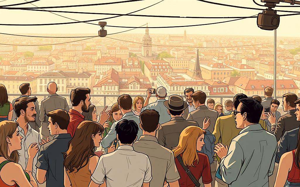 An intricate illustration of "Soziale Dynamik": a bustling scene capturing the interplay between the four types of individuals described in Cipolla's laws of stupidity. In the foreground, a group of people engaged in lively discussion, their gestures and expressions conveying the energy of social interaction. The middle ground reveals a more complex web of relationships, with individuals of varying temperaments navigating the nuances of group dynamics. In the background, a panoramic view of a vibrant city, its architecture and infrastructure serving as a metaphor for the broader social landscape. The lighting is warm and natural, lending a sense of depth and authenticity to the scene. The overall composition is balanced, with a sense of movement and interconnectedness that captures the essence of "Soziale Dynamik."