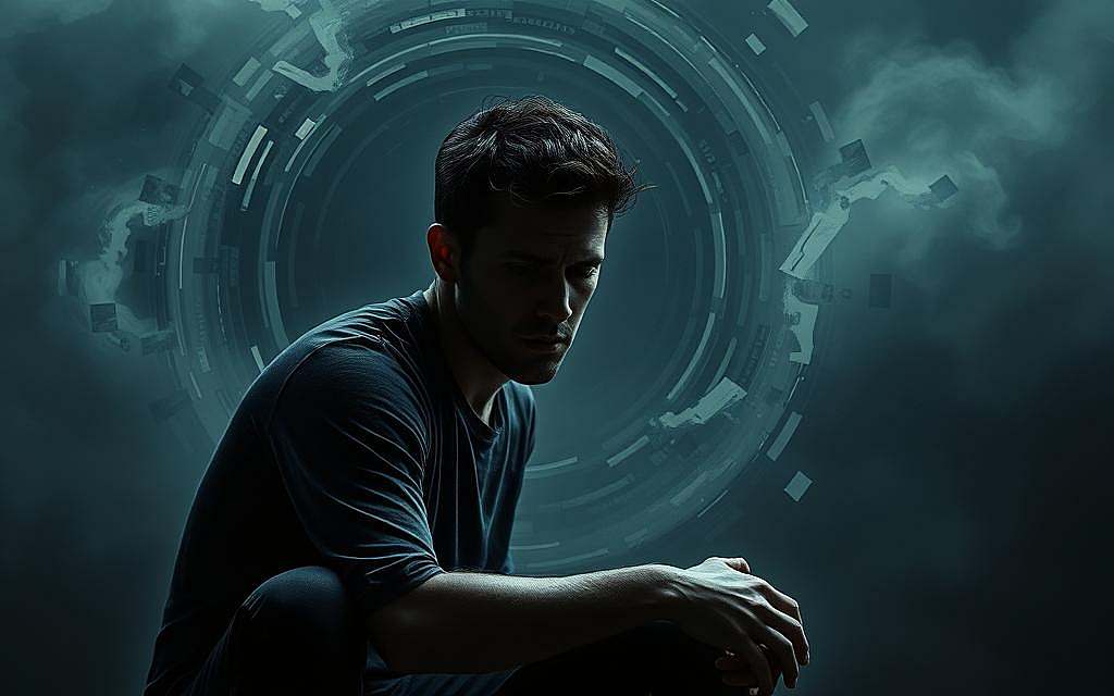 An introspective scene depicting the psychological effects of excessive curiosity. In the foreground, a pensive individual sits with a troubled expression, their gaze fixed inwardly as they grapple with the consequences of an insatiable thirst for knowledge. The middle ground features a swirling vortex of disjointed imagery, symbolic of the overwhelming deluge of information and stimuli that can accompany heightened curiosity. The background is shrouded in a hazy, dreamlike atmosphere, alluding to the blurred lines between reality and the mental state of one consumed by an overactive inquisitiveness. Dramatic chiaroscuro lighting casts dramatic shadows, heightening the sense of unease and inner turmoil. The overall composition conveys the psychological weight and potential pitfalls of an unchecked desire to know and understand everything.