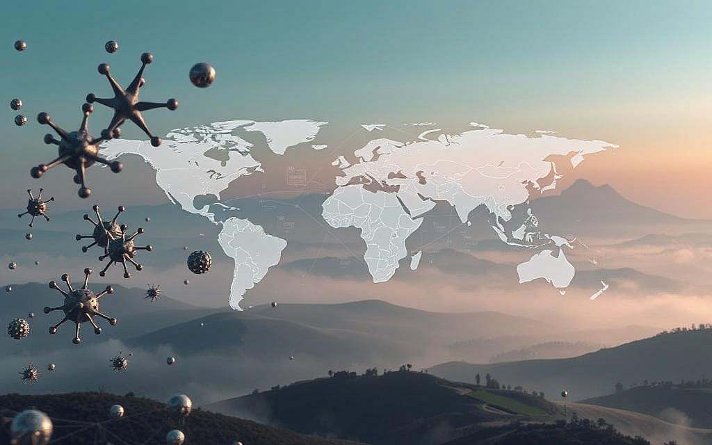 A panoramic view of global disease models, showcasing diverse perspectives on the origins and progression of illnesses. In the foreground, intricate molecular structures and pathogenic agents float in a hazy, ethereal atmosphere, subtly hinting at the complex biological mechanisms at play. The middle ground features a stylized world map, with interconnected networks of data visualizations and epidemiological models, symbolizing the need for a comprehensive, cross-border understanding of disease dynamics. In the background, a serene, dreamlike landscape of rolling hills and distant mountains provides a sense of scale and interconnectedness, suggesting the universal, ever-evolving nature of health and disease. Soft, diffuse lighting, a muted color palette, and a sense of depth and perspective create an immersive, thought-provoking visual experience.