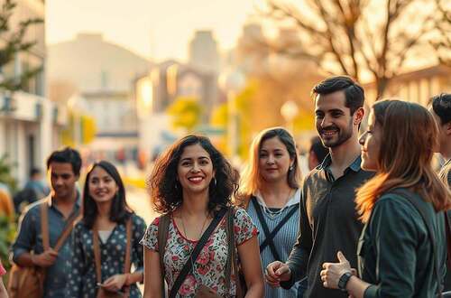 A serene and inclusive scene showcasing the integration of individuals with Asperger's Syndrome into society. In the foreground, a group of diverse people interact harmoniously, their expressions radiating acceptance and understanding. The middle ground features a vibrant public space, with accessible architectural elements and inclusive signage. In the background, a softly-lit cityscape symbolizes a welcoming and progressive community, embracing neurodiversity. The lighting is warm and natural, captured through a wide-angle lens to convey a sense of openness and belonging. This image aims to inspire hope and highlight the importance of creating an inclusive world that celebrates the unique perspectives of those with Asperger's Syndrome.