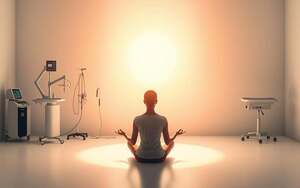 A serene, contemplative scene depicting the ethical aspects of light therapies. In the foreground, a person sits in a meditative pose, basking in the warm glow of a soft, diffused light. The middle ground features various medical equipment and instruments, hinting at the technological advancements in light-based therapies. The background showcases a tranquil, natural landscape, symbolizing the balance between innovation and holistic well-being. The lighting is gentle, creating an atmosphere of introspection and the exploration of the ethical considerations surrounding these emerging treatments. The composition is harmonious, with clean lines and a muted color palette, conveying the gravity and thoughtfulness of the subject matter.