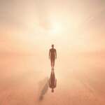 A tranquil, dreamlike landscape where the boundary between the physical and the metaphysical blurs. In the foreground, an ethereal figure embodying the illusion of separation, its form hazy and indistinct, melting into the surrounding environment. The middle ground features a serene, mirrored surface reflecting the sky above, creating a sense of duality and the interplay of perception. In the background, a vast, minimalist expanse of soft, muted tones, evoking a meditative state and the underlying unity of all things. Diffuse, warm lighting bathes the scene, lending a sense of timelessness and the transcendence of material existence. Captured through a wide-angle lens, the composition emphasizes the interconnectedness of the elements, inviting the viewer to contemplate the nature of reality and the fleeting nature of individual identity.