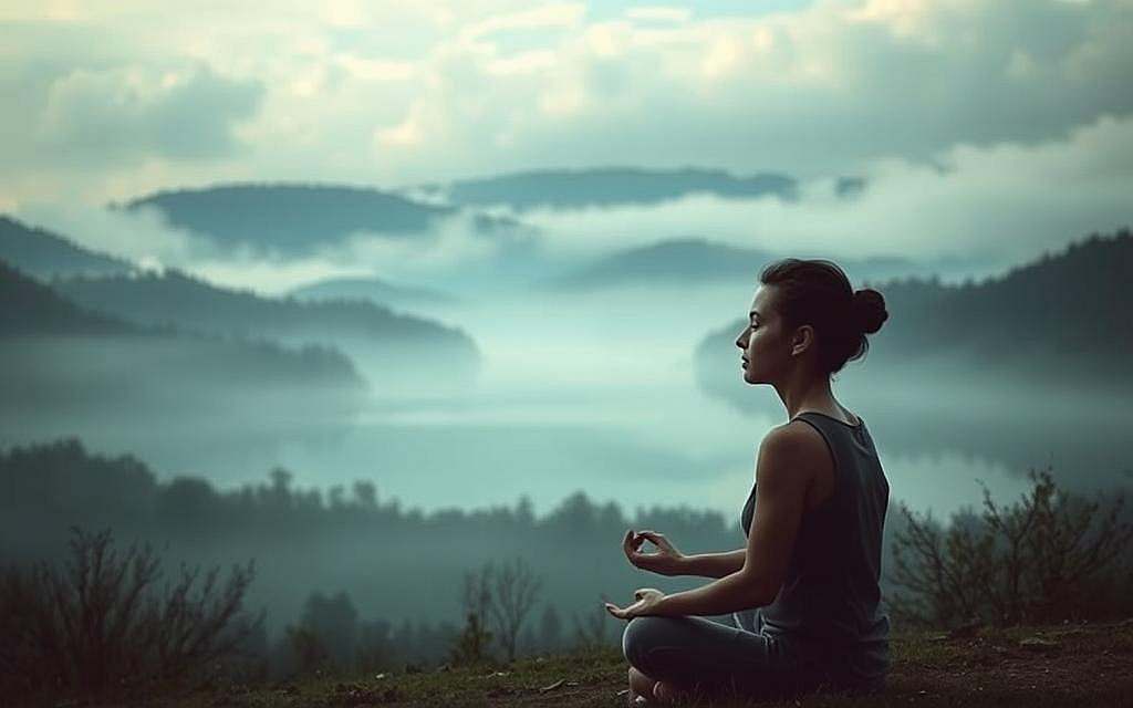 A tranquil, introspective scene depicting the complex interplay between the mind and body. In the foreground, a serene figure in meditative pose, their face etched with contemplation. Surrounding them, a soft, dreamlike landscape - rolling hills, a mist-shrouded forest, and a serene, mirror-like lake reflecting the sky above. The lighting is muted, casting a pensive, almost ethereal glow over the scene. The composition is balanced, with the central figure anchoring the viewer's gaze, while the natural elements suggest the deep interconnectedness of psychological and physiological processes. Evocative, yet subtle, this image captures the essence of the relationship between psychopathology and psychosomatic illness.