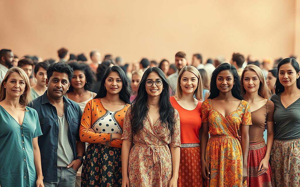 A vibrant, harmonious scene depicting gender equality. In the foreground, a diverse group of individuals stand shoulder to shoulder, their expressions radiating determination and unity. The middle ground features balanced representations of traditionally gendered roles and activities, blending seamlessly. In the background, a tapestry of warm, muted tones creates a sense of inclusivity and progress. Soft, diffused lighting casts a gentle glow, symbolizing the gradual evolution towards a more equitable society. Captured with a wide-angle lens to convey a panoramic, inclusive perspective. The overall mood is one of optimism, cooperation, and a shared vision for a just, harmonious future.