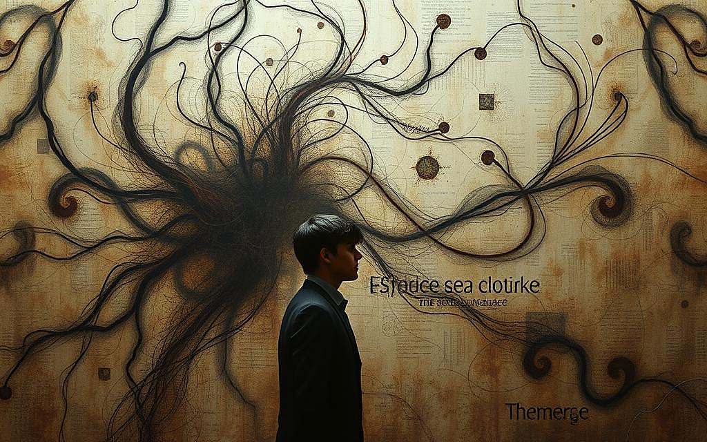 An intricate tapestry of language and identity, a visual exploration of the interplay between our words and our sense of self. A pensive figure stands in the foreground, their face partially obscured, contemplating the ephemeral nature of identity and the power of expression. Swirling, abstract patterns in the background evoke the fluidity of language, while muted, earthy tones lend a sense of thoughtful introspection. Soft, diffused lighting casts a gentle glow, inviting the viewer to ponder the profound connection between Sprache and Identität. A masterful blend of realism and abstraction, this image captures the essence of the section title, "Sprache und Identität: Wer sind wir durch unsere Worte?"