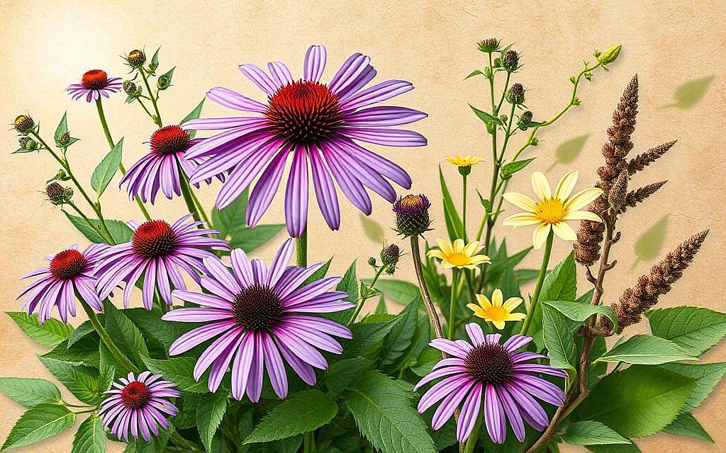 Echinacea purpurea, Katzenkralle, Uncaria tomentosa, Astragalus membranaceus
