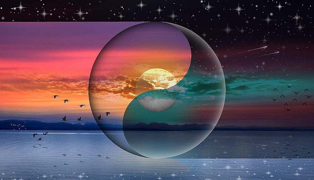 landscape, yin yang, karma, meditation, nature, relaxation, sun, moon, horoscope, relaxing, space, night, day, sunset, sunrise, harmony, sun moon, night day, milky way, torii, temple, yen, astrology, symbol, oriental, shrine