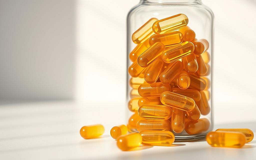 A close-up view of a glass bottle filled with golden-brown beta-glucan supplement pills, set against a clean, minimalist background. Soft natural lighting illuminates the contents, highlighting the translucent capsules and their textured surfaces. The composition emphasizes the purity and potency of the beta-glucan ingredients, conveying a sense of natural health and wellness. The overall mood is one of calm, reassurance, and scientific reliability, reflecting the safety and efficacy of the beta-glucan supplement. A close-up view of a glass bottle filled with golden-brown beta-glucan supplement pills, set against a clean, minimalist background. Soft natural lighting illuminates the contents, highlighting the translucent capsules and their textured surfaces. The composition emphasizes the purity and potency of the beta-glucan ingredients, conveying a sense of natural health and wellness. The overall mood is one of calm, reassurance, and scientific reliability, reflecting the safety and efficacy of the beta-glucan supplement.