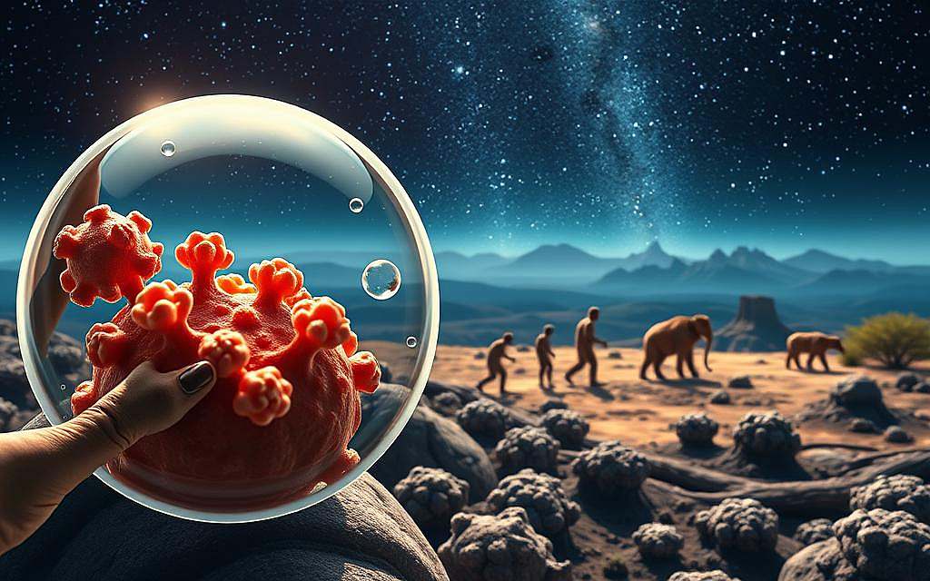 A detailed, scientific illustration of the concepts of micro- and macroevolution. In the foreground, a highly magnified view of genetic changes within a single species over generations, showcasing small-scale adaptations and variations. In the middle ground, a panoramic landscape depicting the gradual emergence of new species and the divergence of life forms over vast timescales, representative of macroevolutionary processes. The background features a starry night sky, symbolizing the immense scope and timescales of evolutionary change. The lighting is clean and precise, with a sense of scientific objectivity, highlighting the nuanced differences between these two fundamental aspects of evolutionary theory. The overall composition conveys a balanced, well-researched perspective on the subject. A detailed, scientific illustration of the concepts of micro- and macroevolution. In the foreground, a highly magnified view of genetic changes within a single species over generations, showcasing small-scale adaptations and variations. In the middle ground, a panoramic landscape depicting the gradual emergence of new species and the divergence of life forms over vast timescales, representative of macroevolutionary processes. The background features a starry night sky, symbolizing the immense scope and timescales of evolutionary change. The lighting is clean and precise, with a sense of scientific objectivity, highlighting the nuanced differences between these two fundamental aspects of evolutionary theory. The overall composition conveys a balanced, well-researched perspective on the subject.