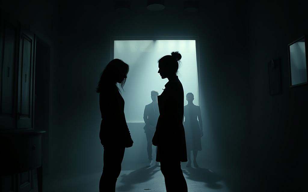 A dimly lit room with a sense of unease and transition. In the foreground, two figures stand facing each other, their silhouettes blurred, symbolizing the blurring of traditional gender roles. The middle ground features subtle visual cues representing the shifting landscape of identity - androgynous fashion, androgynous poses, and a sense of fluidity. The background is hazy, suggesting the uncertainty and ambiguity of this evolving landscape. The lighting is moody, with shadows and highlights creating an atmosphere of transformation. The camera angle is slightly off-center, adding to the sense of instability and change. Overall, the scene conveys the idea of gender roles and identities in flux, reflecting the passage of time and societal evolution. A dimly lit room with a sense of unease and transition. In the foreground, two figures stand facing each other, their silhouettes blurred, symbolizing the blurring of traditional gender roles. The middle ground features subtle visual cues representing the shifting landscape of identity - androgynous fashion, androgynous poses, and a sense of fluidity. The background is hazy, suggesting the uncertainty and ambiguity of this evolving landscape. The lighting is moody, with shadows and highlights creating an atmosphere of transformation. The camera angle is slightly off-center, adding to the sense of instability and change. Overall, the scene conveys the idea of gender roles and identities in flux, reflecting the passage of time and societal evolution.